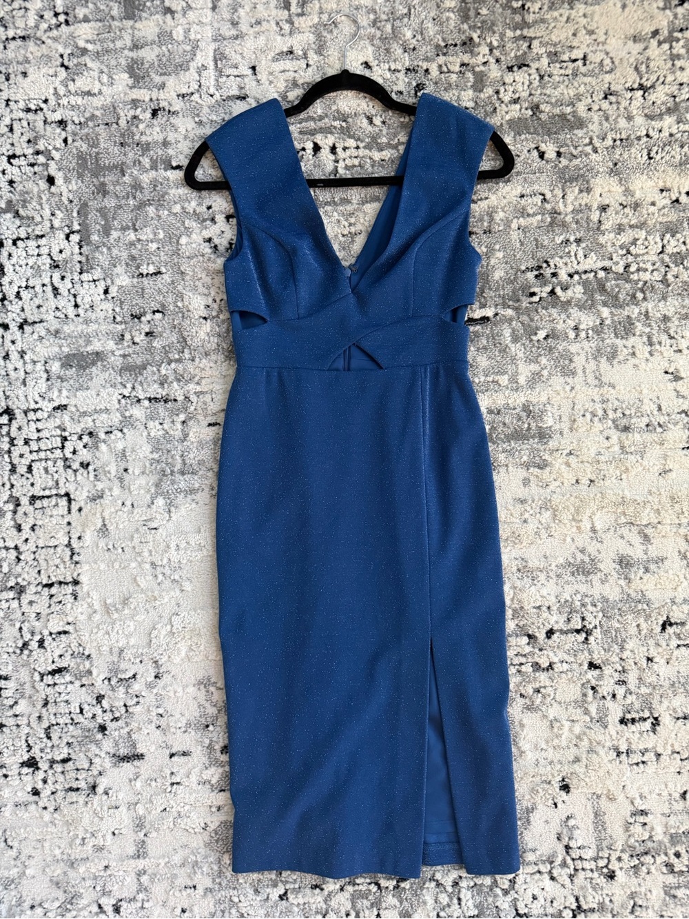 Aidan Mattox Midnight Blue V-Neck Midi Sheath Dress